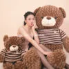 Gấu Teddy socola size 1m6 và size 80cm – mặc áo len sọc caro, phù hợp làm quà sinh nhật