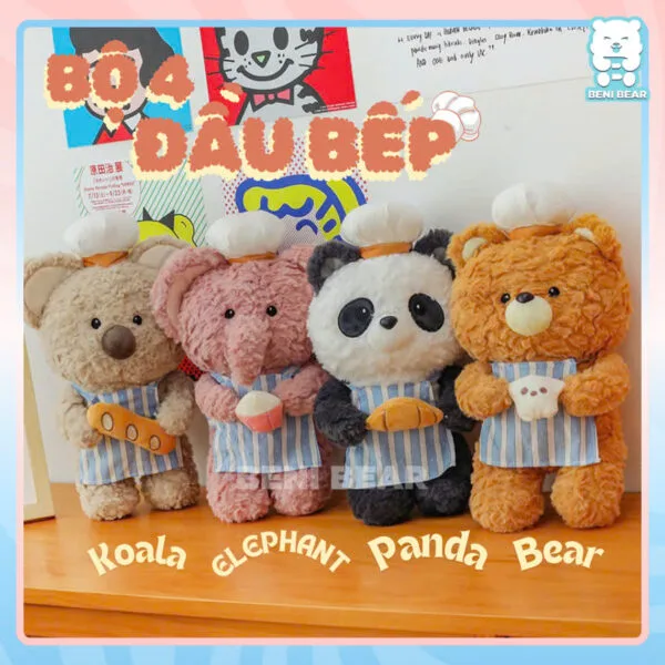 Bộ 4 Đầu Bếp đáng yêu – Gấu, Koala, Gấu Trúc, Voi – sẵn sàng mang đến niềm vui!