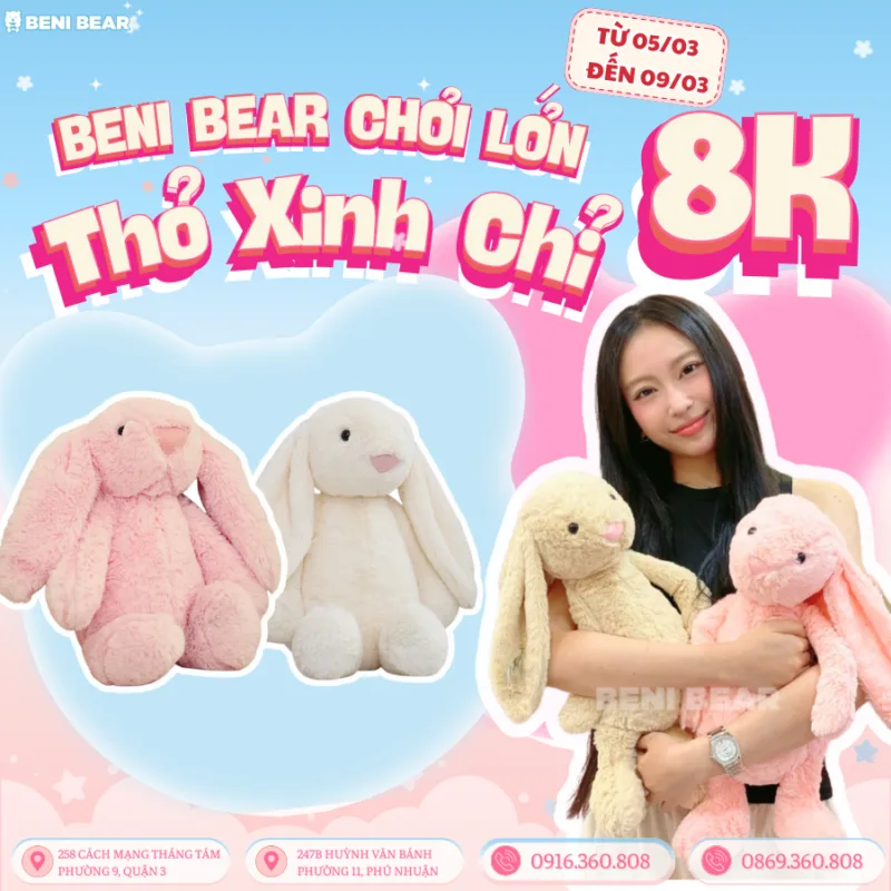 🔥 Săn Thỏ Bông Siêu Xinh Chỉ 8K – Deal Hot Tại Beni Bear! 🐰✨