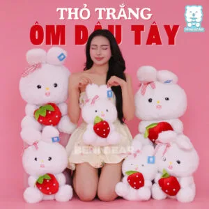 Gấu bông Thỏ Trắng Ôm Dâu Tây cực đáng yêu với thiết kế mềm mại, ôm cực thích – Beni Bear