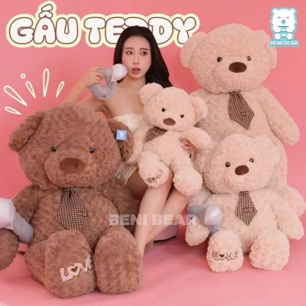Gấu Teddy Lông Xoắn Đeo Cà Vạt