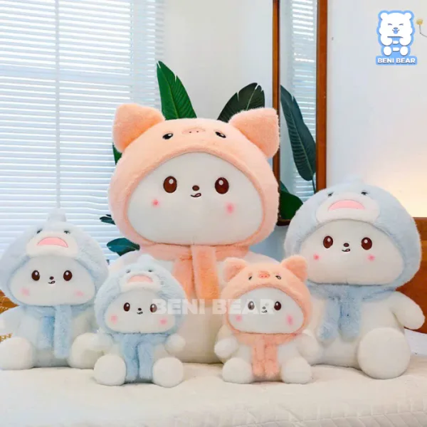 Gấu Tuyết đội mũ quàng khăn các size từ 35cm đến 80cm ôm ngủ cực êm, chất liệu lông mịn như tuyết