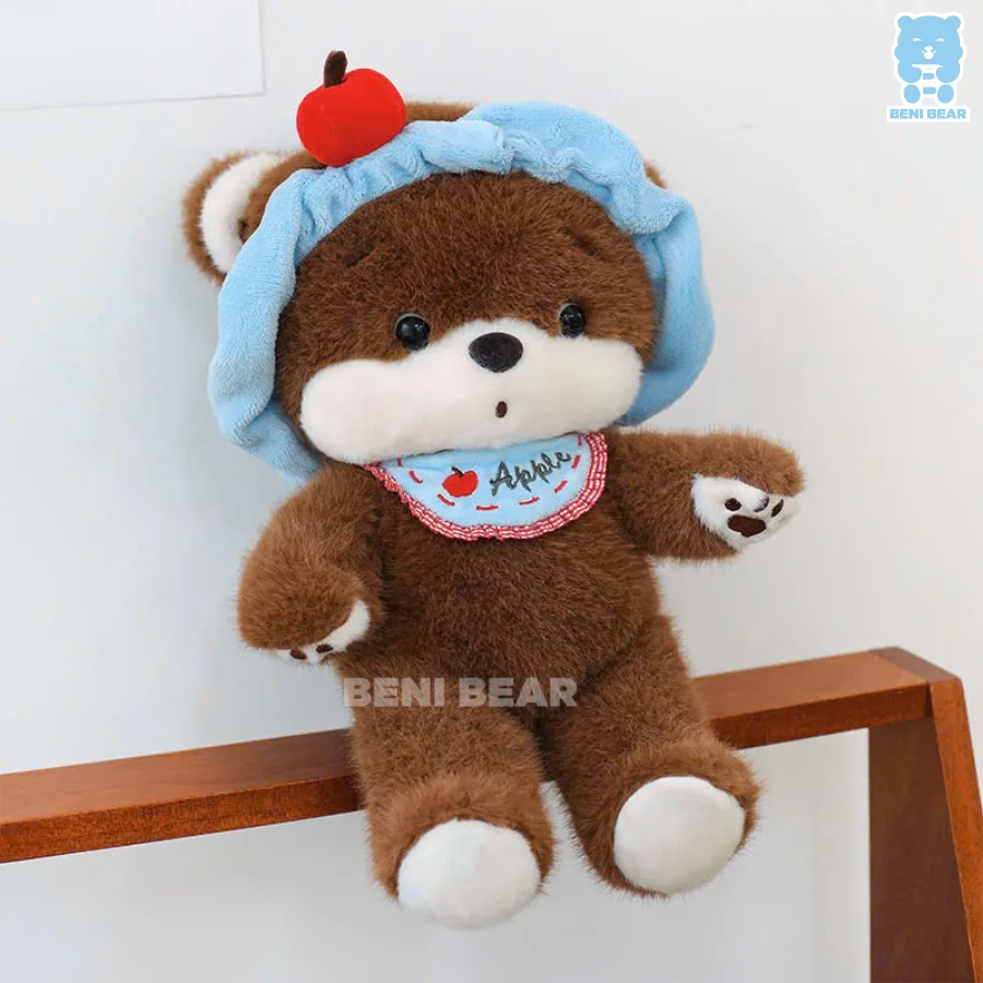 Gấu bông chó baby táo đỏ ngồi má tròn, chân trắng, biểu cảm ngơ siêu cưng
