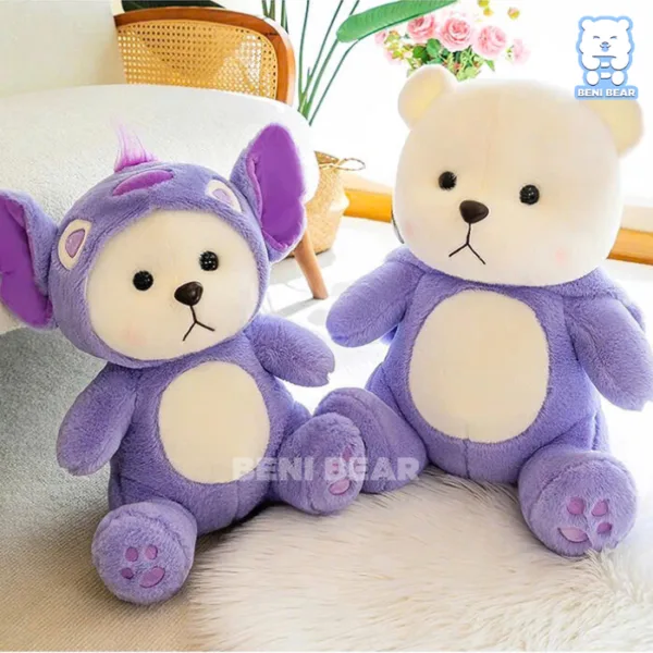 Lena Cosplay Stitch Tím với mũ Stitch tai to sừng nhọn – gấu bông hóa trang siêu cấp đáng yêu