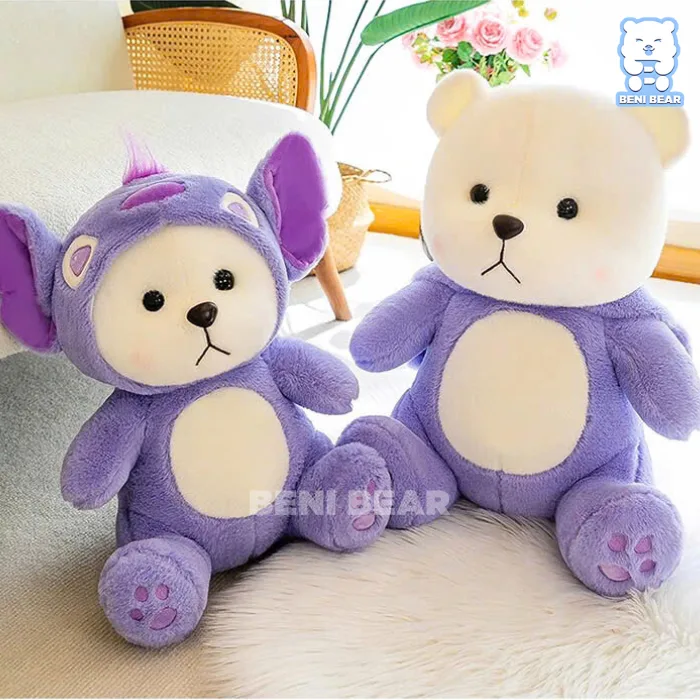 Lena Cosplay Stitch Tím với mũ Stitch tai to sừng nhọn – gấu bông hóa trang siêu cấp đáng yêu