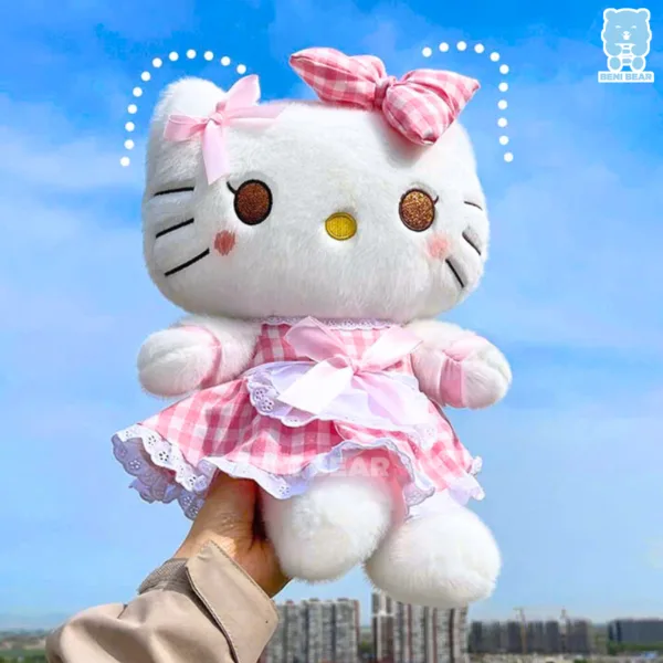 Gấu bông Kitty váy hồng nổi bật với nơ to và váy bèo công chúa