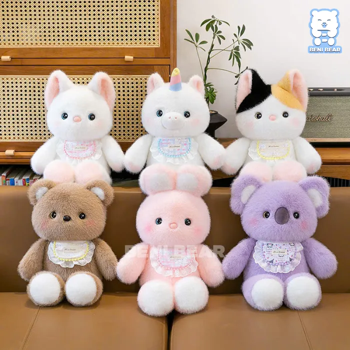 Đa dạng nhân vật – đủ màu sắc: Gấu nâu, thỏ hồng, mèo tam thể, unicorn – mỗi bé một nét dễ thương riêng, tha hồ chọn lựa.