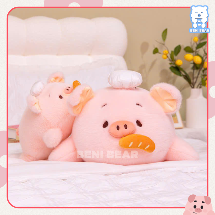 Mũ đầu bếp bằng vải và bánh mì tạo điểm nhấn sinh động.