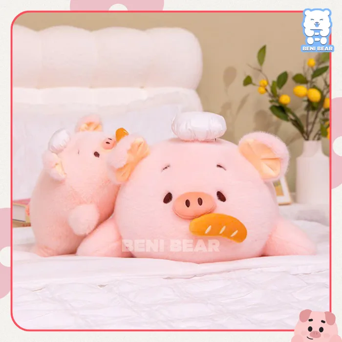 Mũ đầu bếp bằng vải và bánh mì tạo điểm nhấn sinh động.