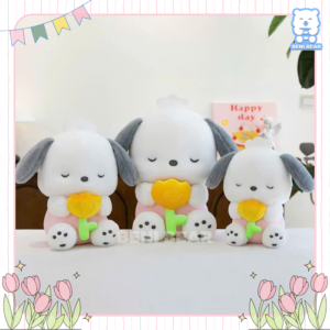 Chó Purin Ôm Hoa biểu cảm ngủ ngoan đáng yêu ôm hoa Tulip.
