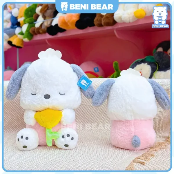 Chó Purin Ôm Hoa biểu cảm ngủ ngoan đáng yêu ôm hoa Tulip.