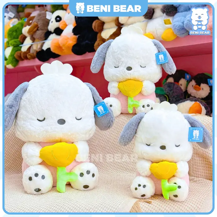 Chó Purin Ôm Hoa biểu cảm ngủ ngoan đáng yêu ôm hoa Tulip.