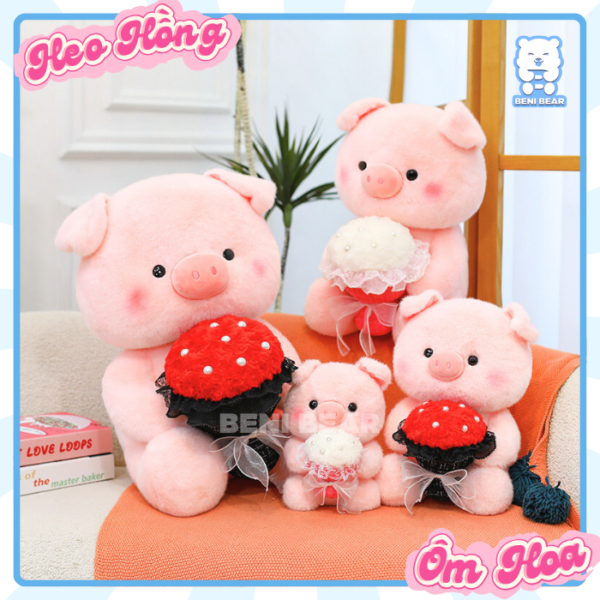 Heo Hồng Ôm Hoa Beni Bear: Món quà đáng yêu, ngọt ngào cho người thương.