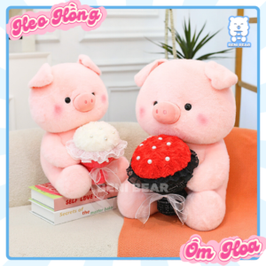 Gấu Bông Heo Hồng Ôm Hoa: Ôm trọn yêu thương, thích hợp làm quà tặng bất ngờ.
