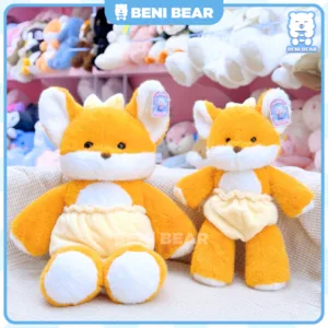Bộ đôi gấu bông Cáo Baby Mặc Bỉm size lớn và nhỏ, màu vàng.