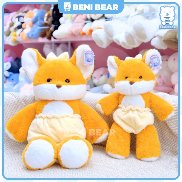 Bộ đôi gấu bông Cáo Baby Mặc Bỉm size lớn và nhỏ, màu vàng.