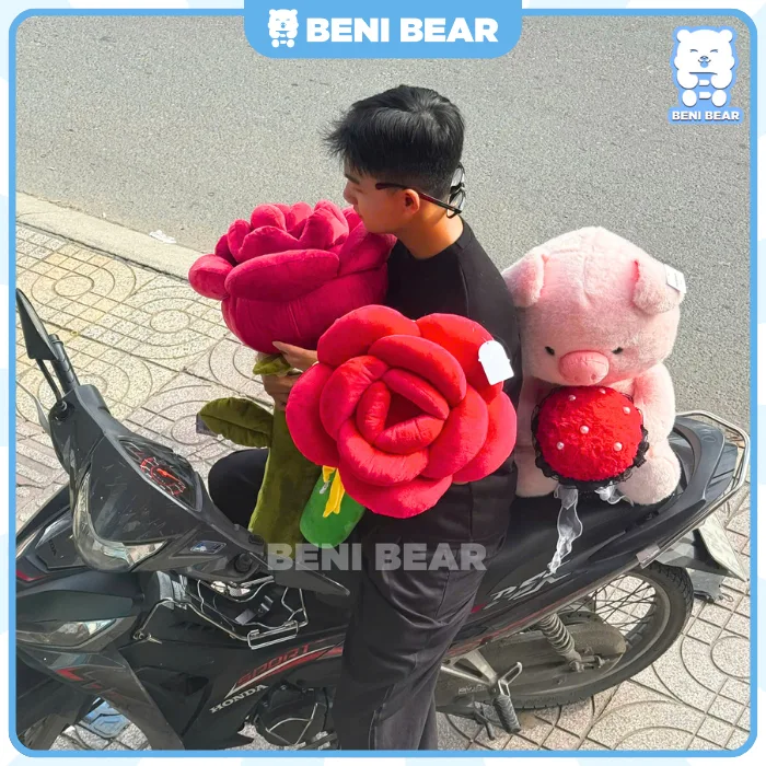 Hình ảnh gấu bông hoa hồng nơ vàng