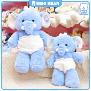 Gấu bông Voi Baby Mặc Bỉm xanh, hai kích cỡ, chất liệu bông mềm mịn.