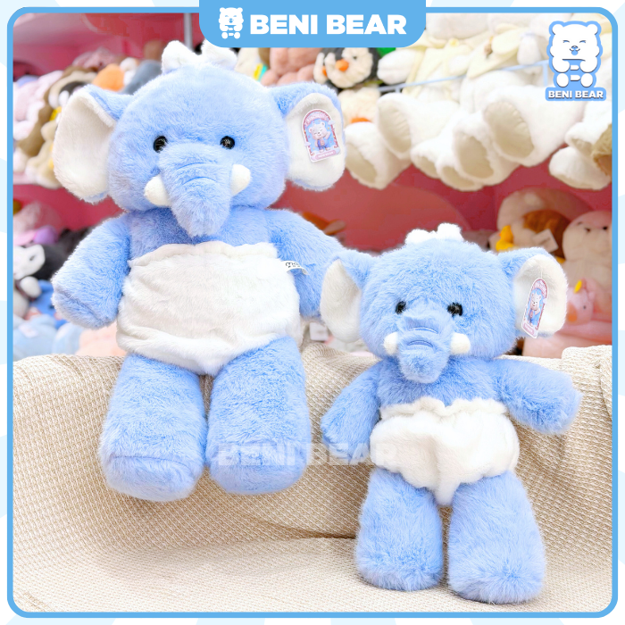 Gấu bông Voi Baby Mặc Bỉm xanh, hai kích cỡ, chất liệu bông mềm mịn.