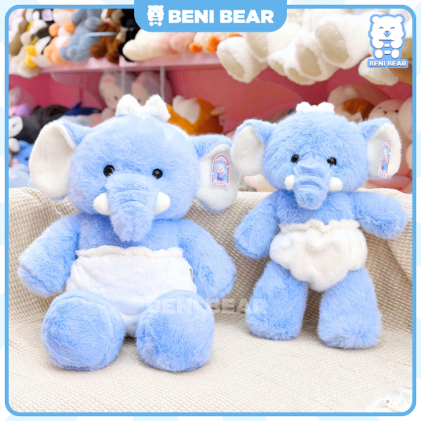 Cặp đôi gấu bông Voi Baby Mặc Bỉm màu xanh size lớn và nhỏ.