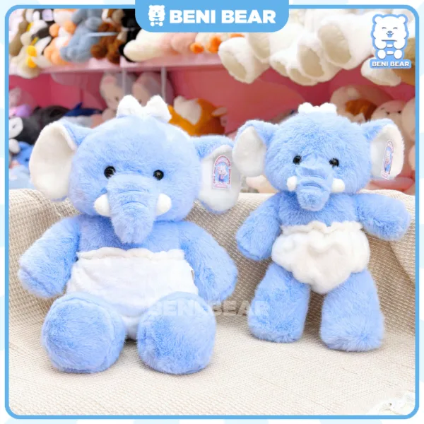 Cặp đôi gấu bông Voi Baby Mặc Bỉm màu xanh size lớn và nhỏ.