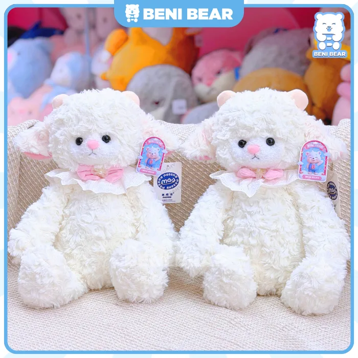 Gấu bông Cừu Trắng Yếm Nơ Beni Bear, Cừu bông lông xoắn dễ thương.