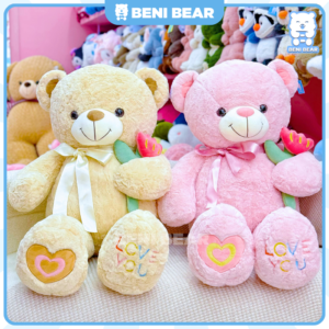 Gấu Teddy Ôm Hoa Thêu Tim Love