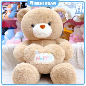 Gấu Teddy Ôm Tim Happy có cả màu nâu, quà tặng phù hợp cho người thương.