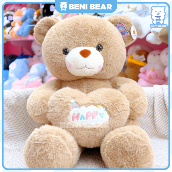 Gấu Teddy Ôm Tim Happy có cả màu nâu, quà tặng phù hợp cho người thương.