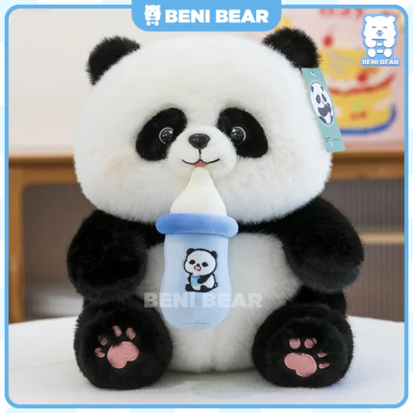 Gấu trúc ngậm bình sữa màu xanh baby cute.