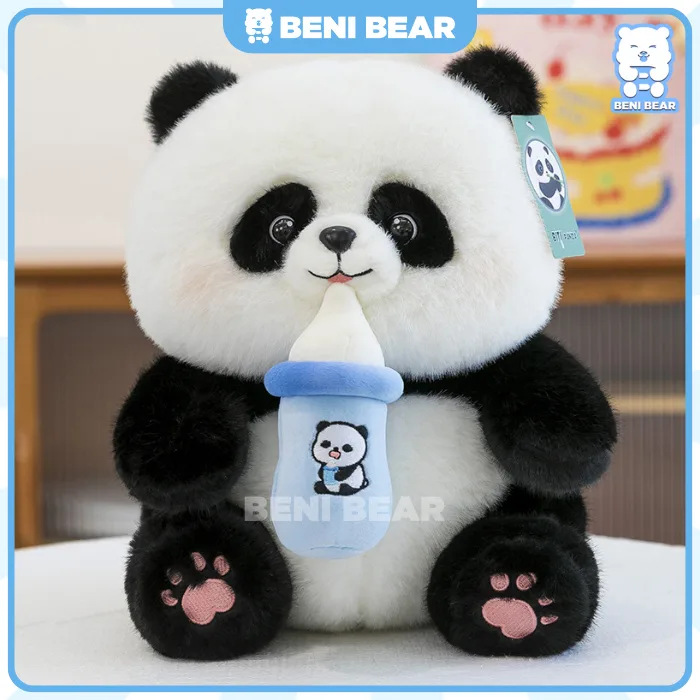 Gấu trúc ngậm bình sữa màu xanh baby cute.